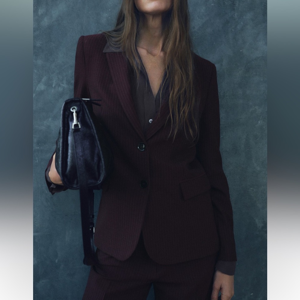 Mango Burgundy Pinstripe Blazer
